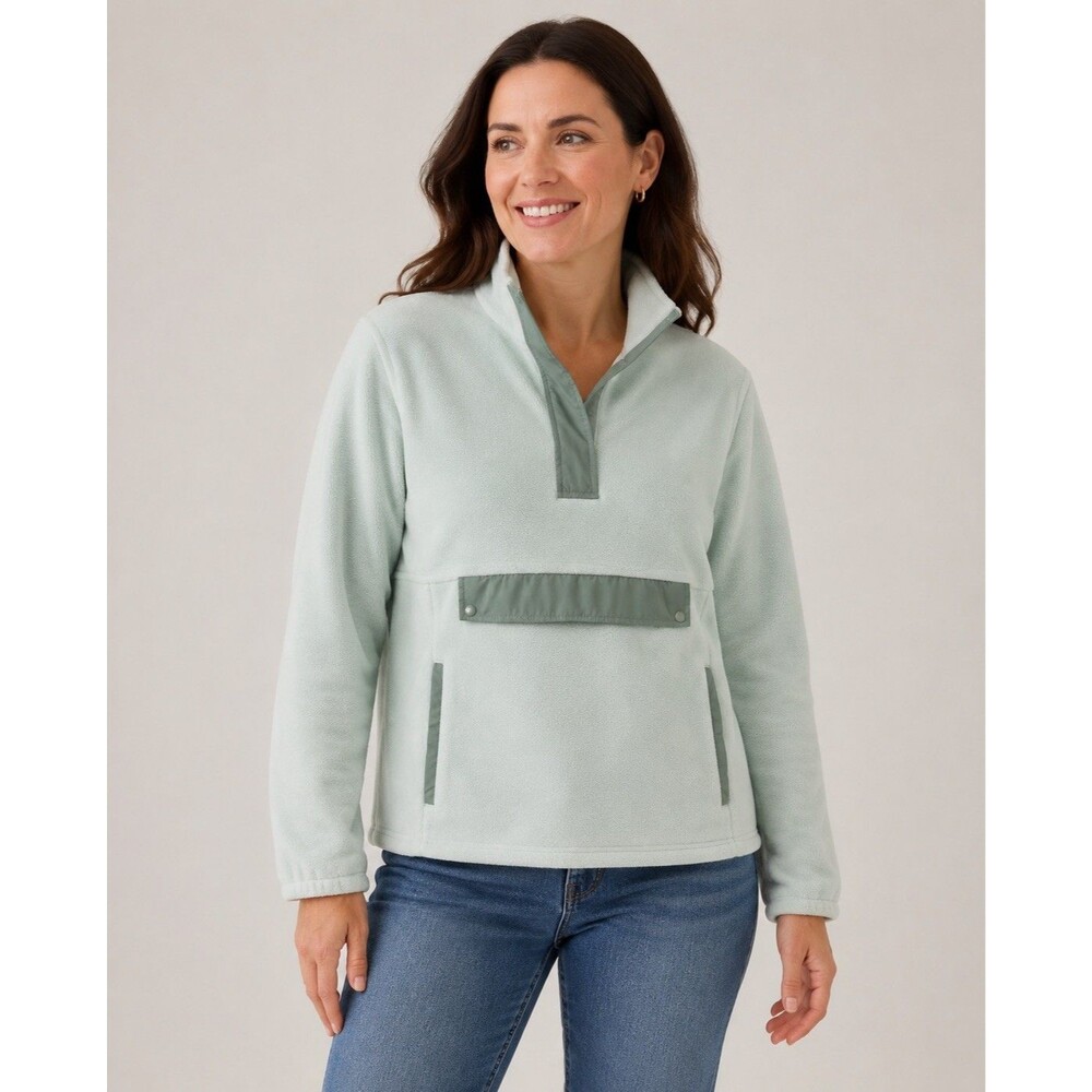 Lands' End Women's XL Mint Green Fleece 1/4 Zip Mock Neck Sweatshirt Pullover